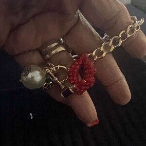 Gold and Red Charm Bracelet